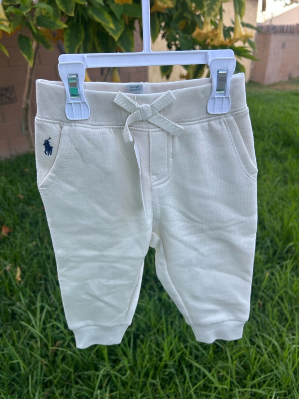 Ralph Lauren Cream Kids' Jogger Sweatpants with Navy Pony